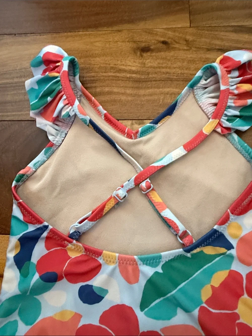 Girls Floral Ruffle Strap One-Piece Swimsuit - Multicolor